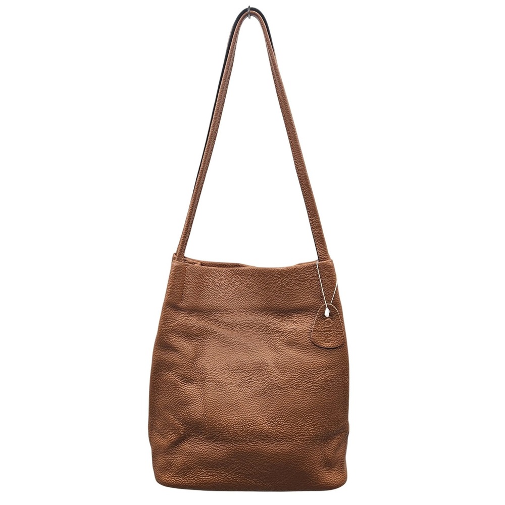 Kattee Leather Dual Strap Shoulder Bag Apricot Brown Pebbled Exterior Zip Pocket